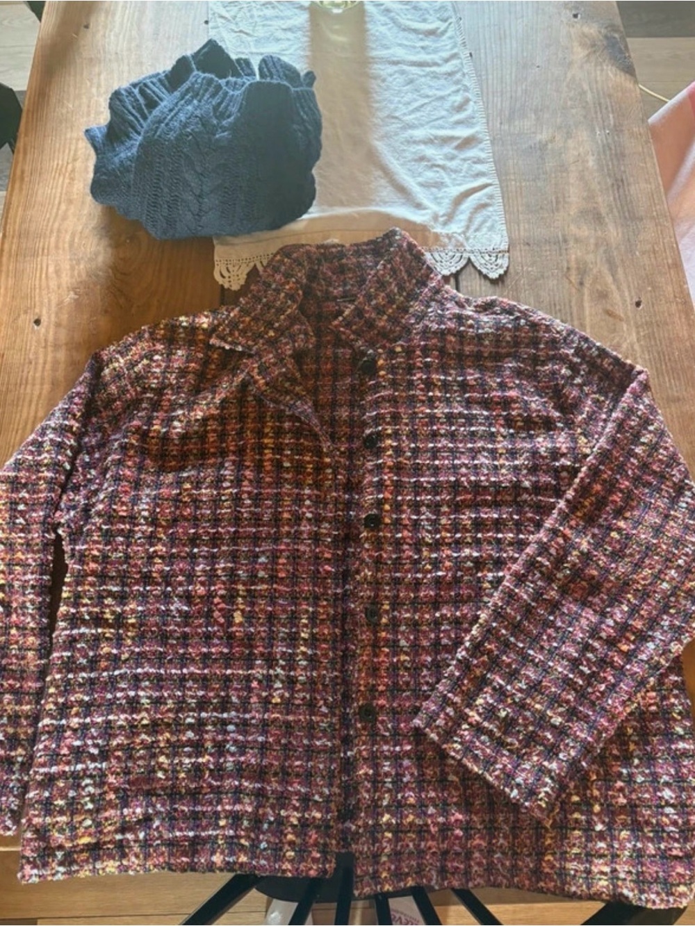 Source Unknown Pink Multi Tweed Button-Front Blazer Jacket